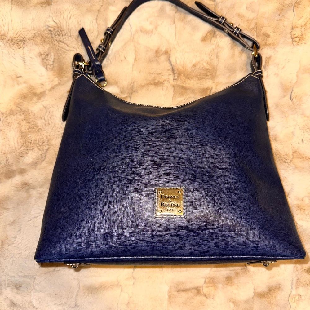 Dooney & Bourke Navy Leather Shoulder Bag with Gold Accents - Picture 5 of 11